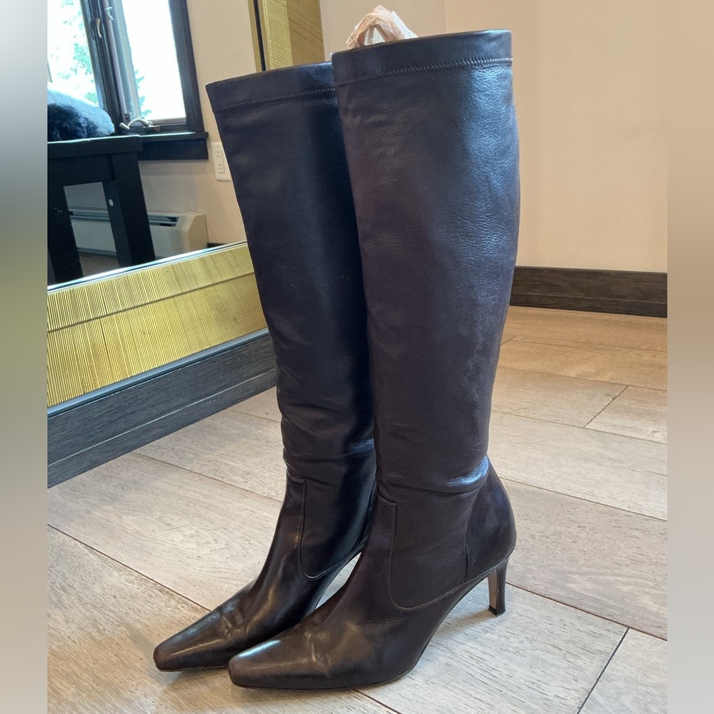 Cole Haan Women’s Knee-High Leather Pointed-Toe Boots - Dark Brown